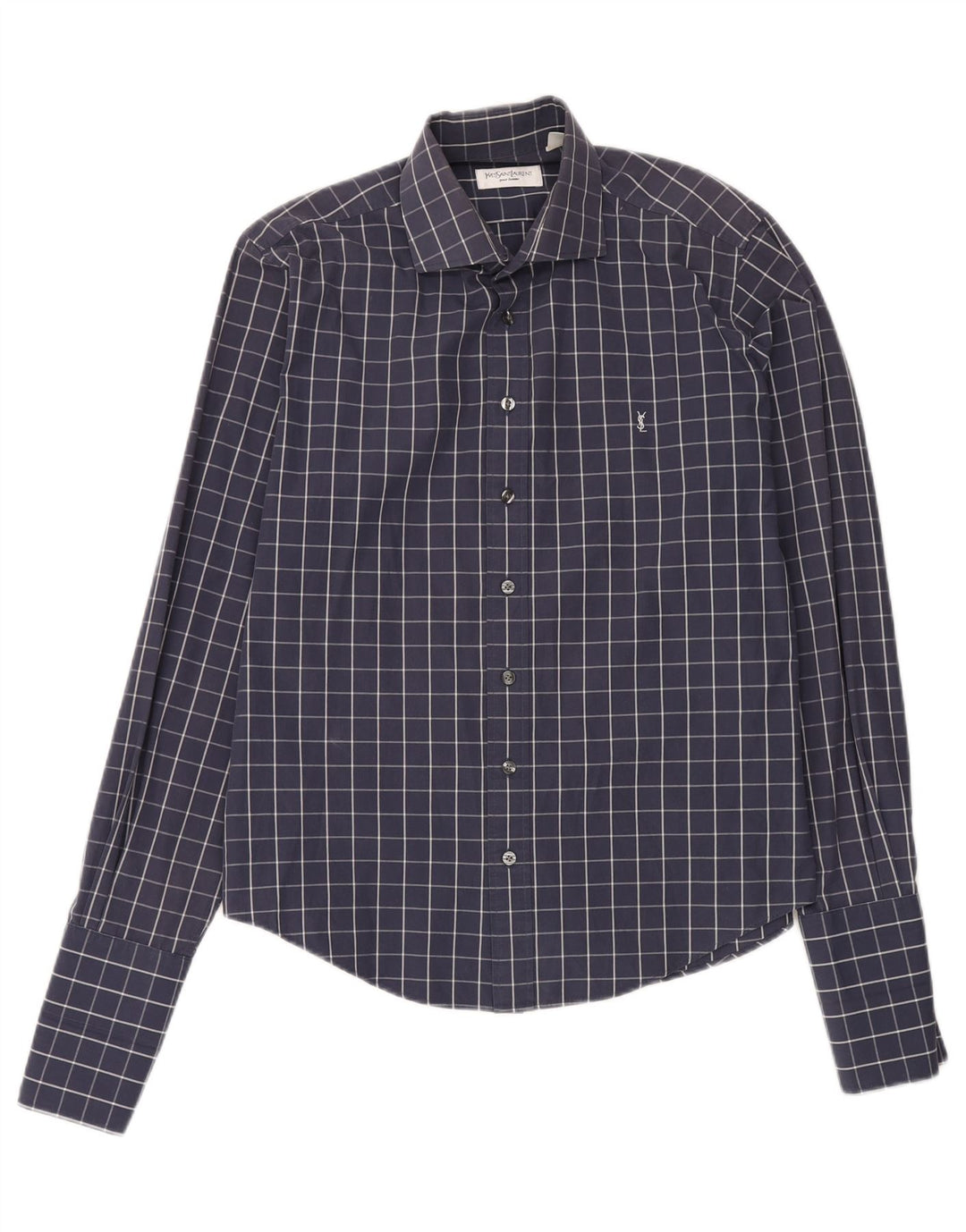 Camicia da uomo Yves Saint Laurent grande in cotone a quadri blu navy