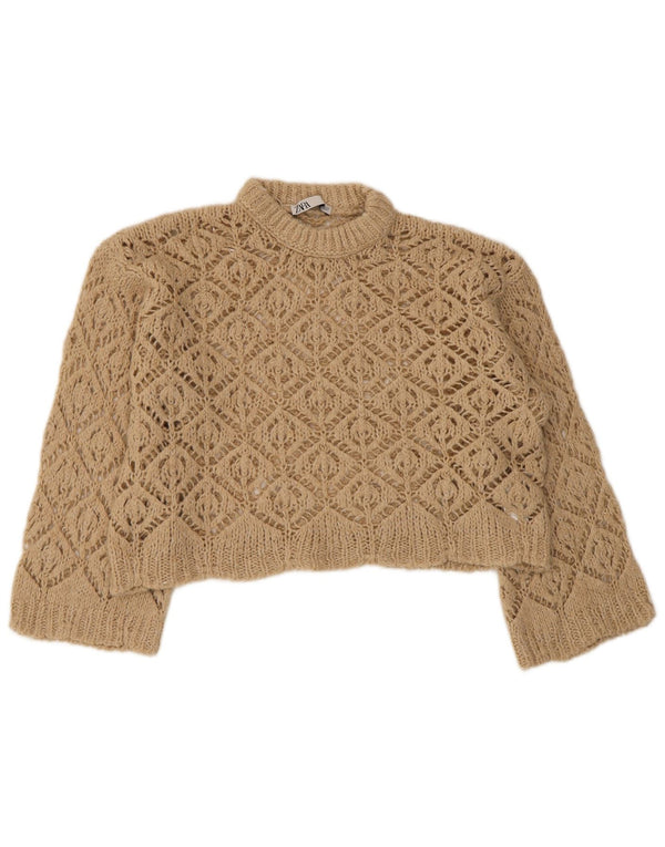 Maglione corto girocollo oversize da donna Zara UK 10 piccolo Beige