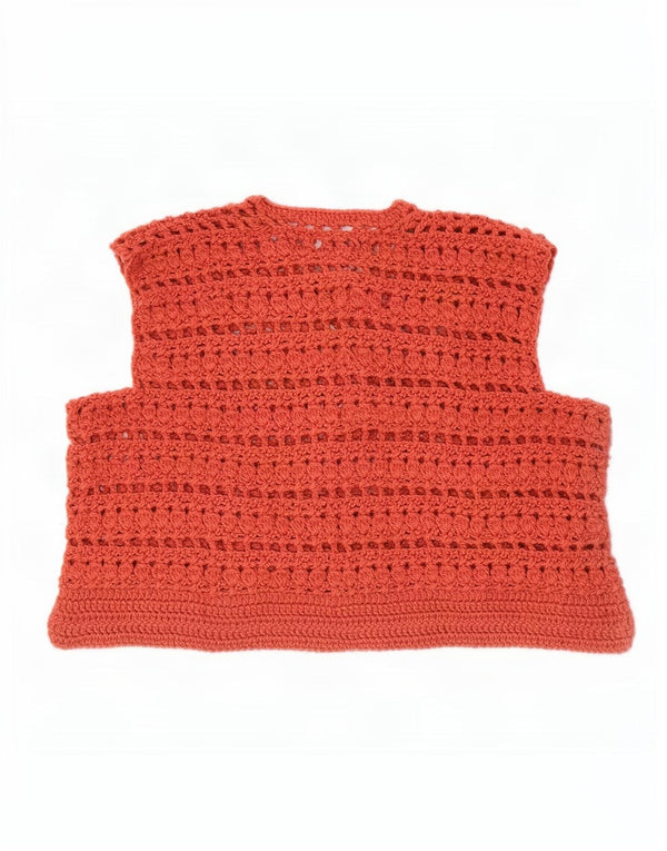 Maglione cardigan senza maniche corto da donna vintage UK 16 grande rosso