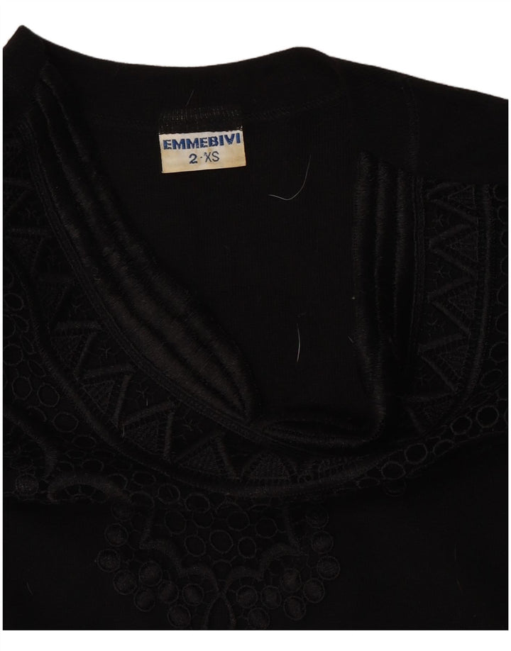 Body vintage da donna a maniche lunghe UK 2 2XS Lana vergine nera
