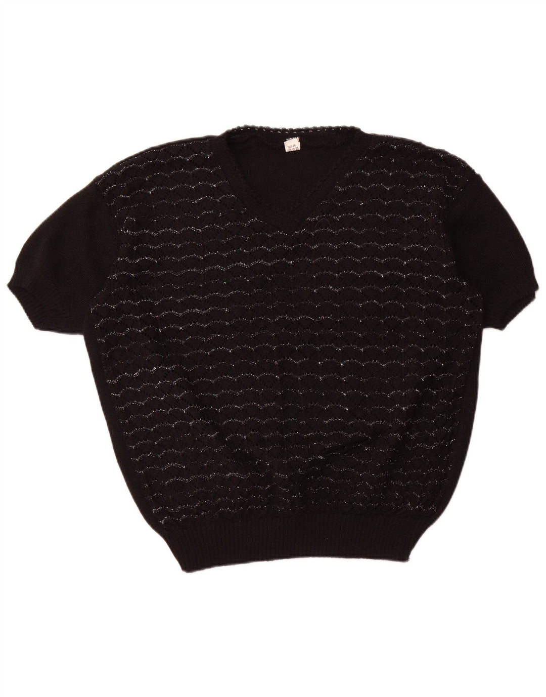 Maglione da donna VINTAGE a maniche corte con scollo a V UK 18 XL a righe nere