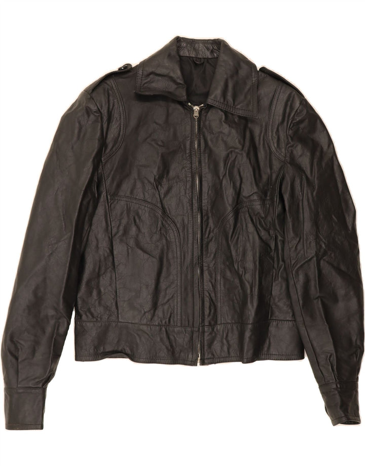 VINTAGE Womens Military Leather Jacket IT 46 Large Black Vintage Vintage and Second-Hand Vintage from Messina Hembry 