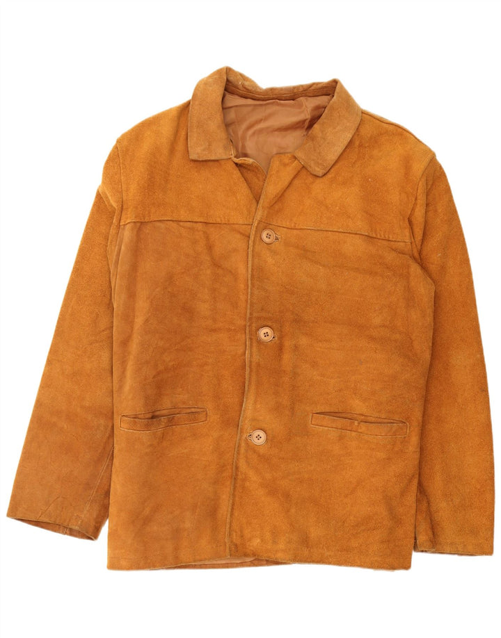 Giacca vintage in pelle scamosciata da uomo IT 46 piccola beige