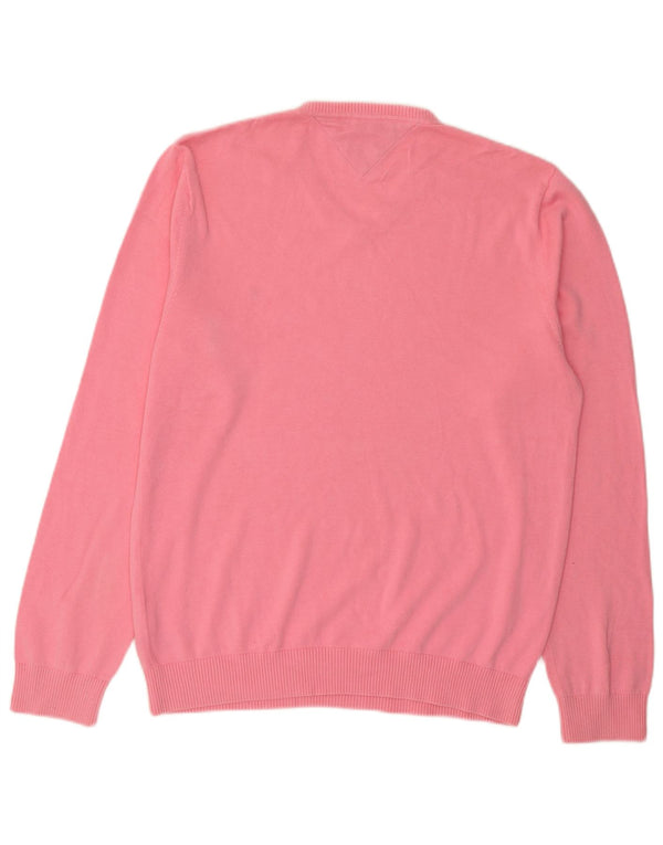 Maglione maglione con scollo a V da uomo Tommy Hilfiger in cotone rosa medio