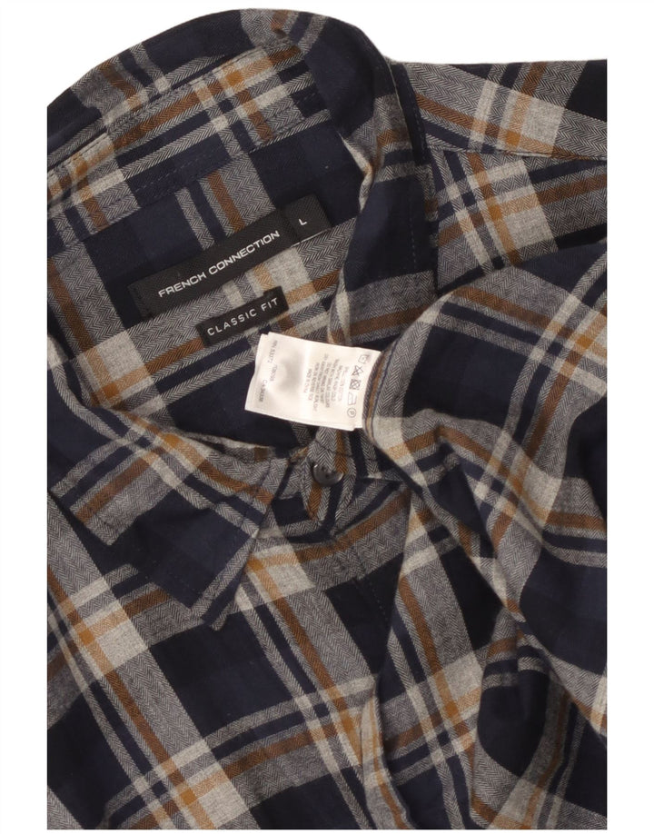 Camicia da uomo in flanella dal taglio classico French Connection, grande motivo a quadri blu navy