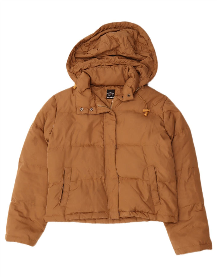 Giacca imbottita con cappuccio corta da donna Phard UK 16 grande poliestere marrone