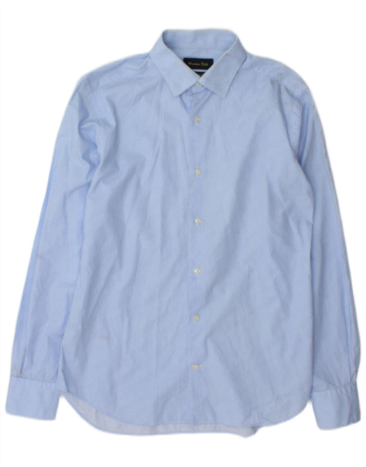 Camicia da uomo Massimo Dutti taglia 38 15 cotone geometrico blu medio