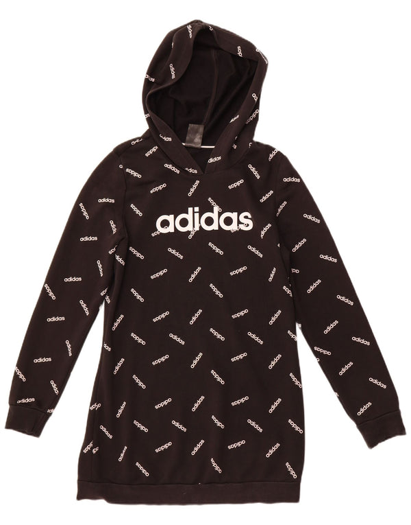 Maglione con cappuccio grafico da donna ADIDAS UK 12/14 cotone nero medio