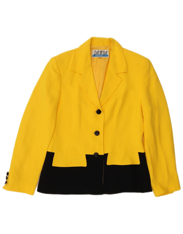Giacca blazer vintage da donna a 3 bottoni UK 14 color block giallo medio