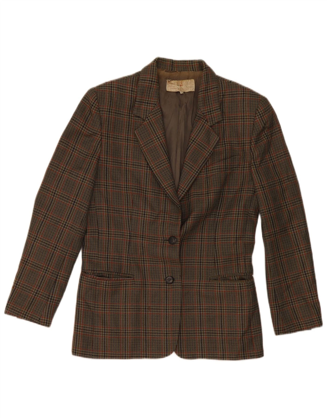 Giacca blazer vintage da donna a 2 bottoni IT 42 in lana pied de poule verde medio