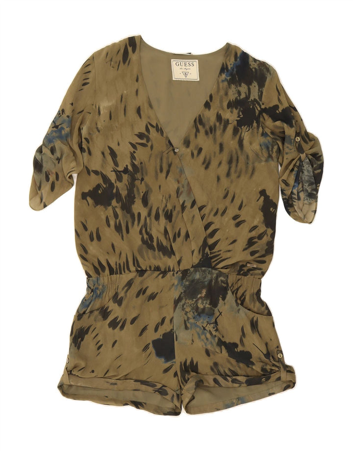 GUESS Womens Abstract Pattern Playsuit UK 14 Medium Khaki Polyester Vintage Guess and Second-Hand Guess from Messina Hembry 