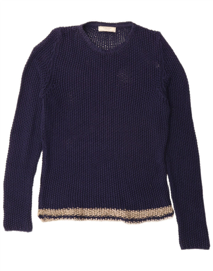 Maglione maglione girocollo da uomo Zara grande color block blu navy