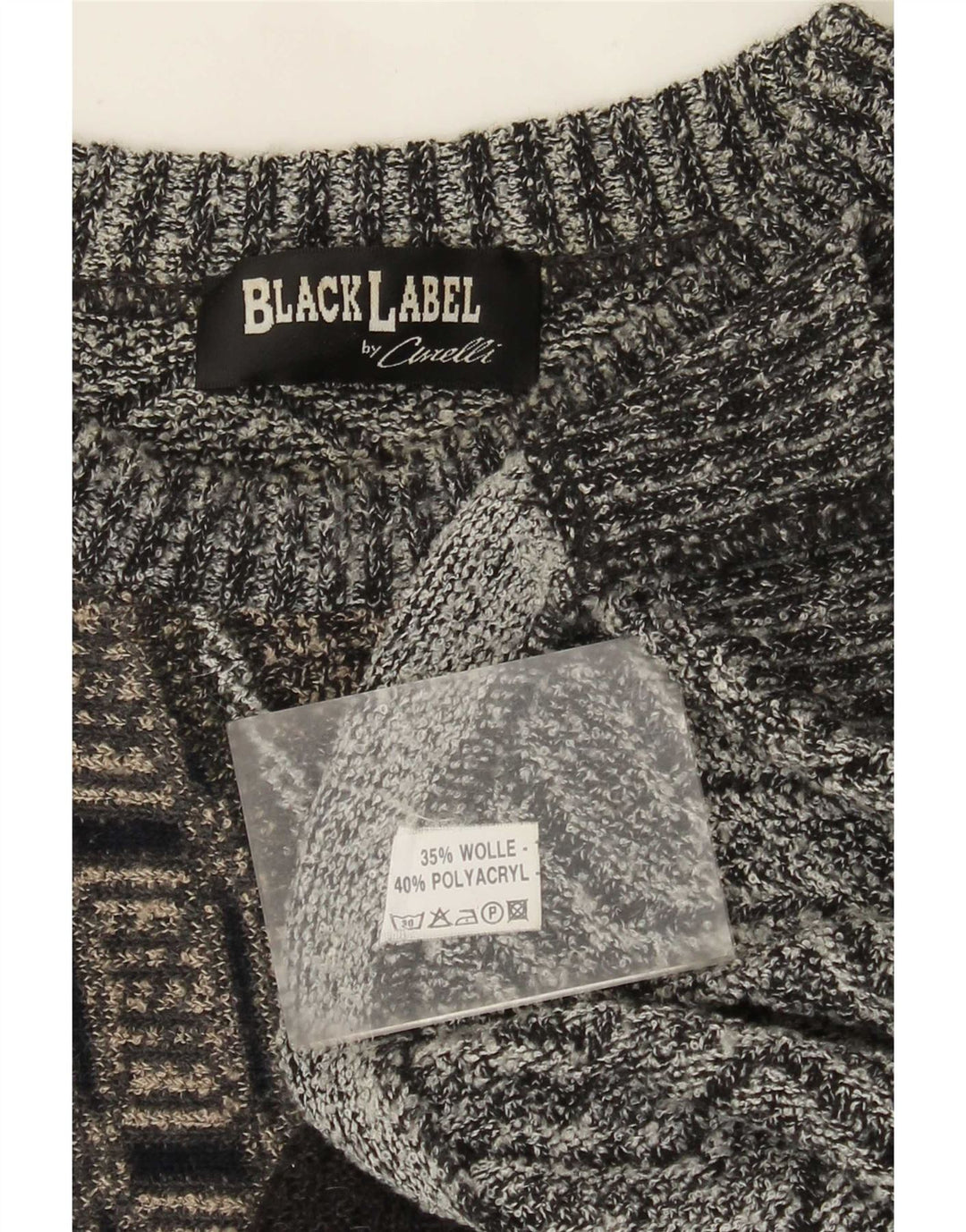 Maglione girocollo da uomo vintage in lana di alpaca patchwork grigio XL