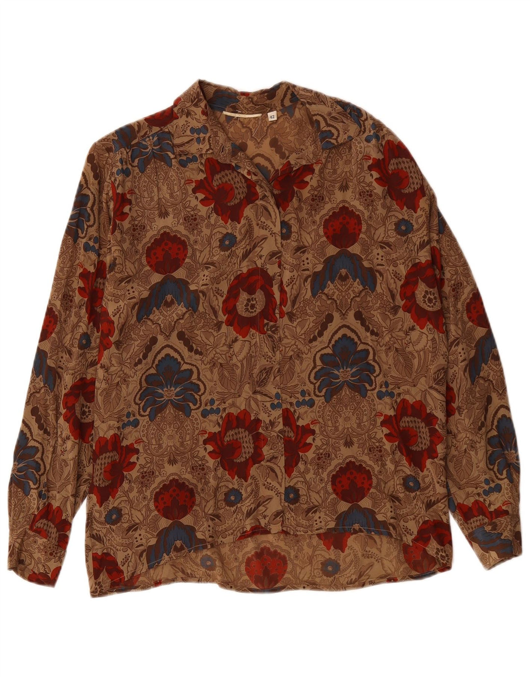 Camicetta camicia vintage da donna IT 42 Marrone medio floreale