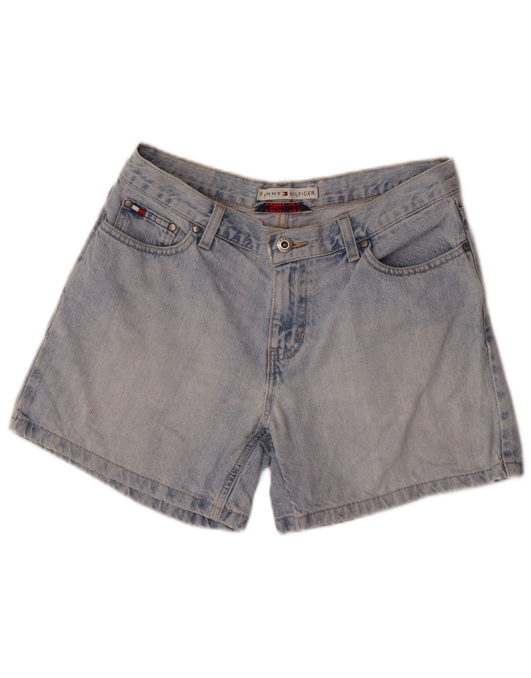Pantaloncini di jeans invecchiati da donna Tommy Hilfiger W28 Blu medio