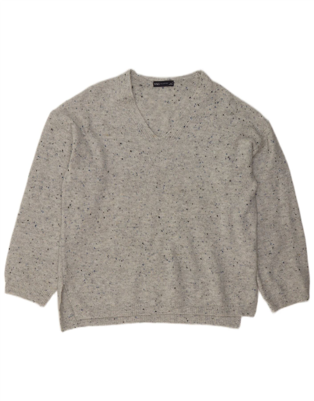 Maglione maglione con scollo a V da donna Marks & Spencer UK 14 Grigio medio chiazzato