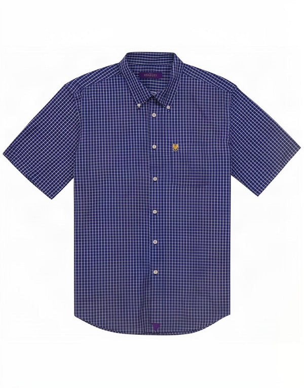 Camicia vintage da uomo a maniche corte XL in cotone a quadri blu