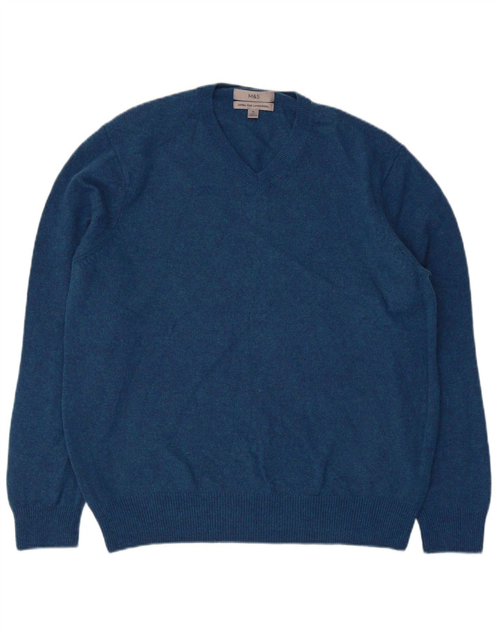 Maglione maglione con scollo a V da donna Marks & Spencer UK 18 XL lana blu