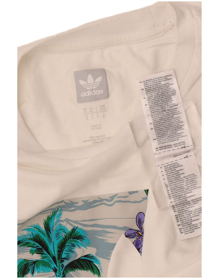 ADIDAS Mens Graphic T-Shirt Top Medium White Cotton Hawaiian