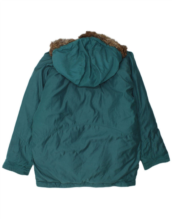 Giacca reversibile grafica oversize da donna VINTAGE UK 16 grande turchese