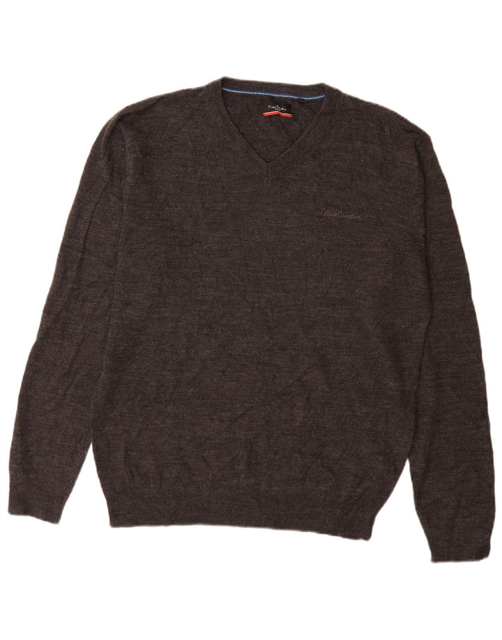 Maglione da uomo con scollo a V Pierre Cardin grande acrilico grigio
