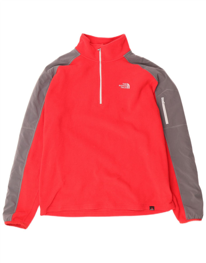 THE NORTH FACE Mens Zip Neck Fleece Jumper Large Red Colourblock Polyester