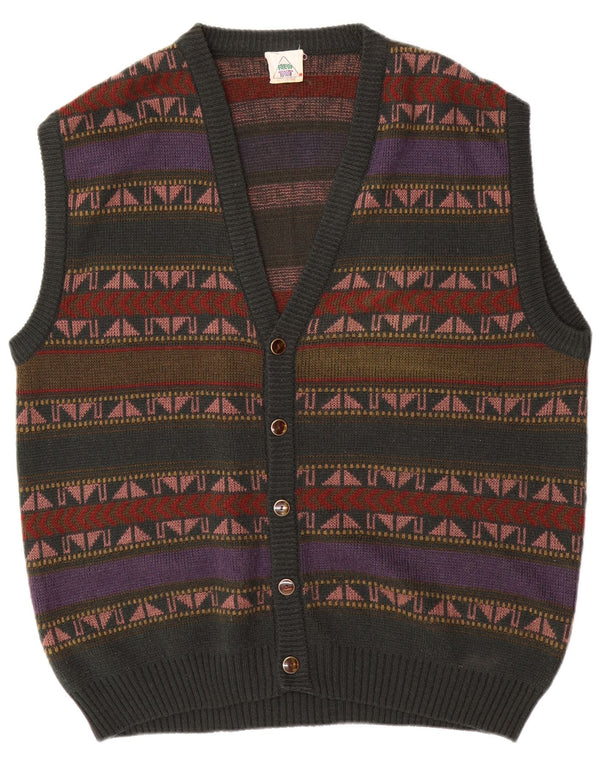 Maglione cardigan senza maniche da uomo New Fast IT 56/58 XL Acrilico a righe verdi