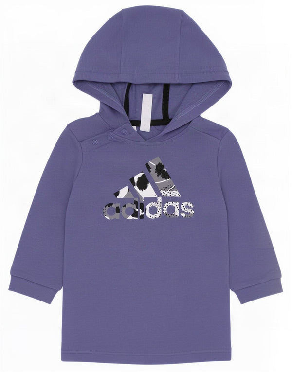 Abito maglione con cappuccio grafico Adidas da bambina 9-12 mesi in cotone viola