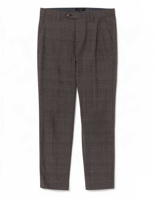 Pantaloni da abito slim da uomo Ted Baker W32 L30 poliestere a quadri grigi