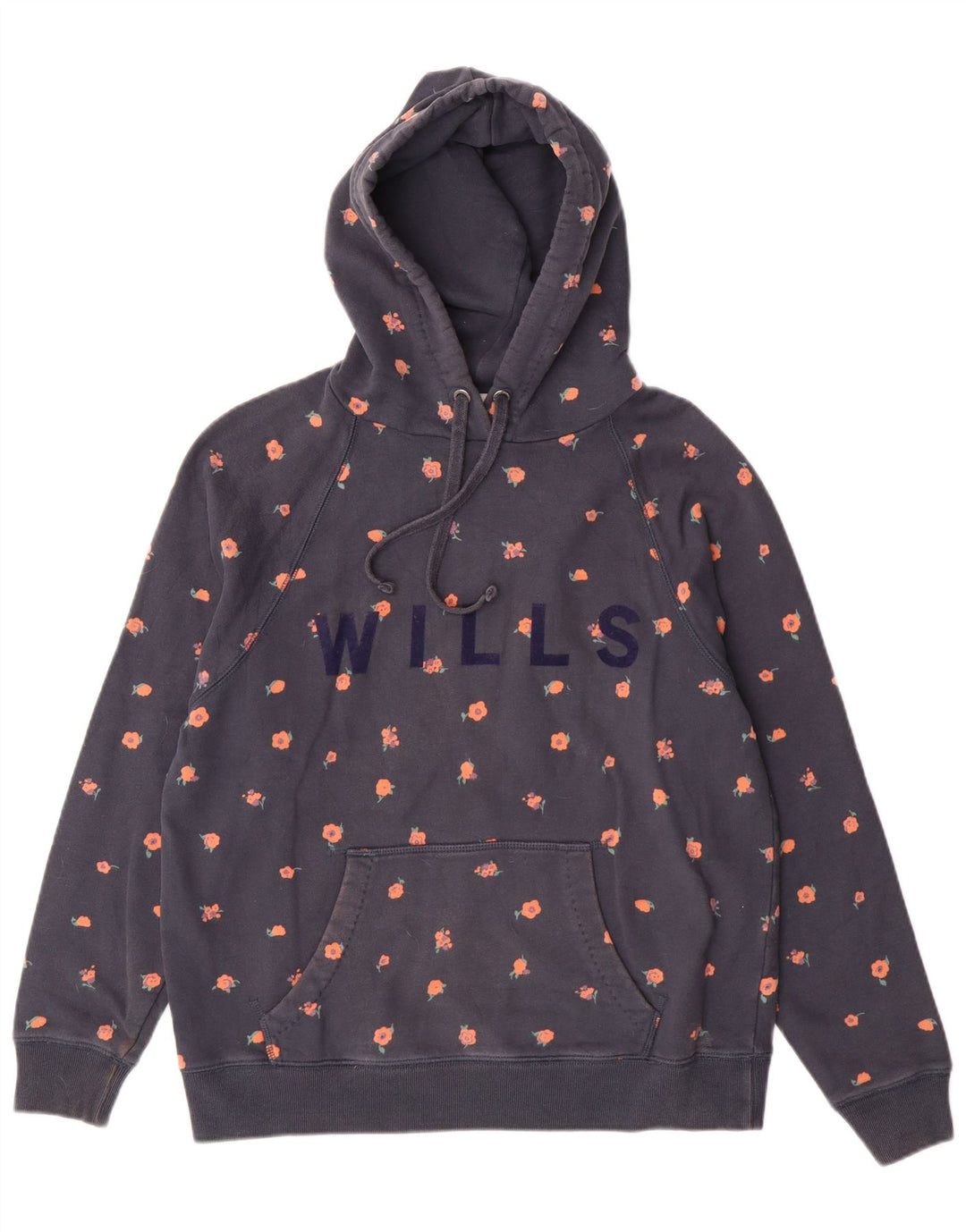 Maglione con cappuccio grafico da donna Jack Wills UK 12 cotone medio blu navy