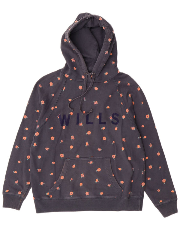 Maglione con cappuccio grafico da donna Jack Wills UK 12 cotone medio blu navy