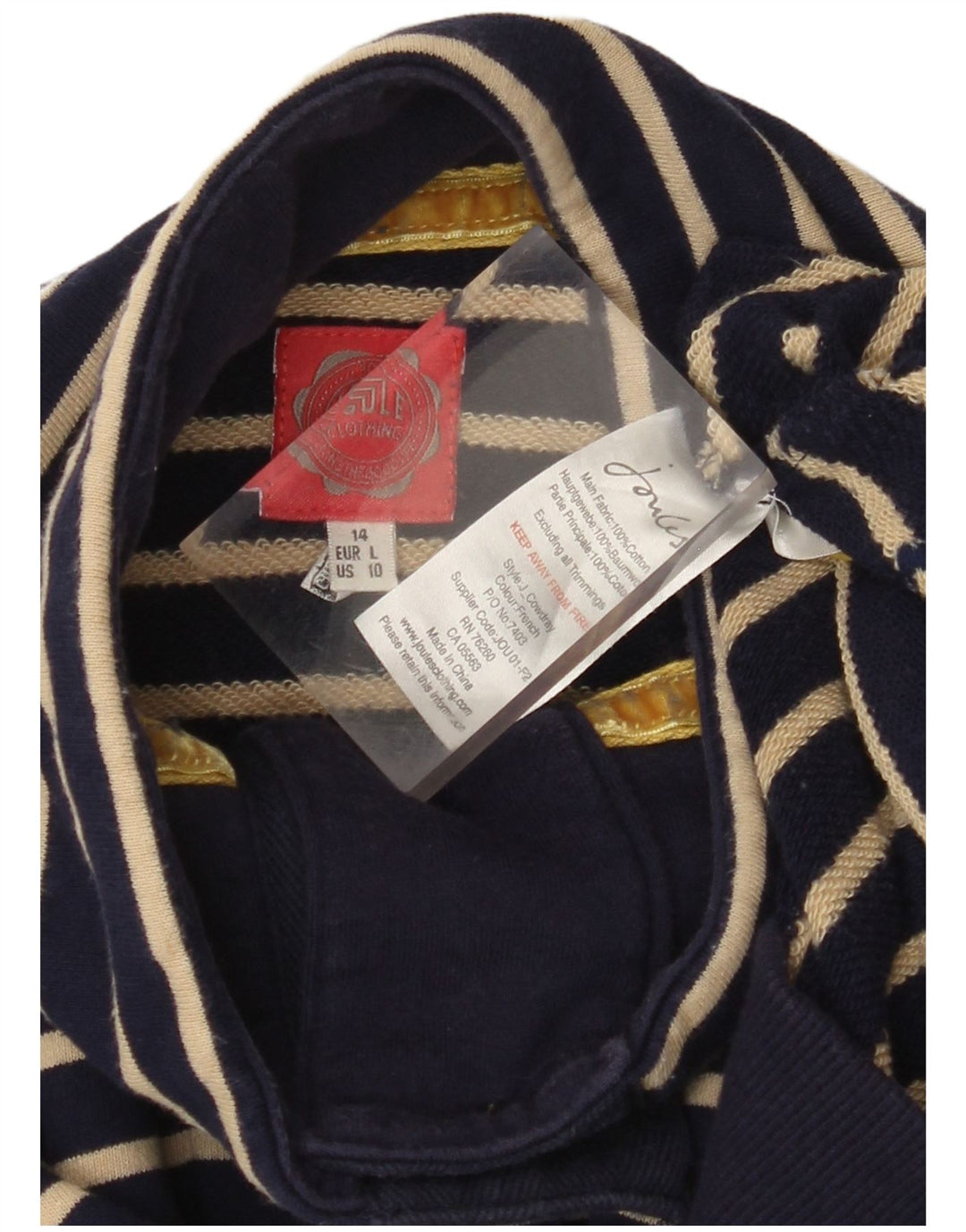 JOULES Felpa da donna con collo abbottonato, maglione UK 14, grande a righe blu navy