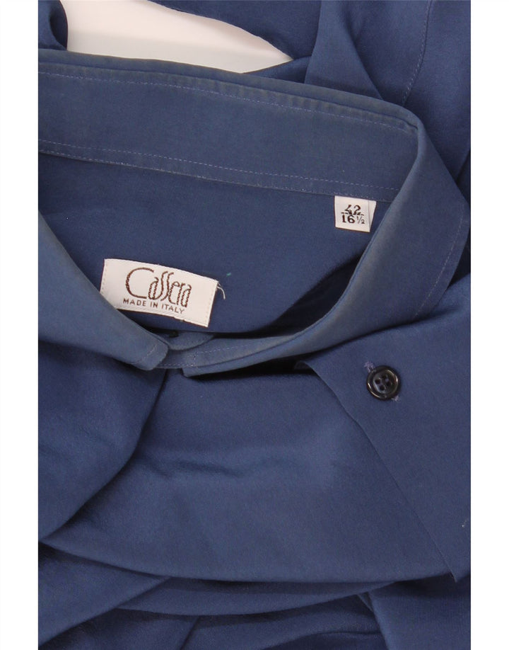 Camicia da uomo CASSERA taglia 42 16 1/2 grande seta blu navy