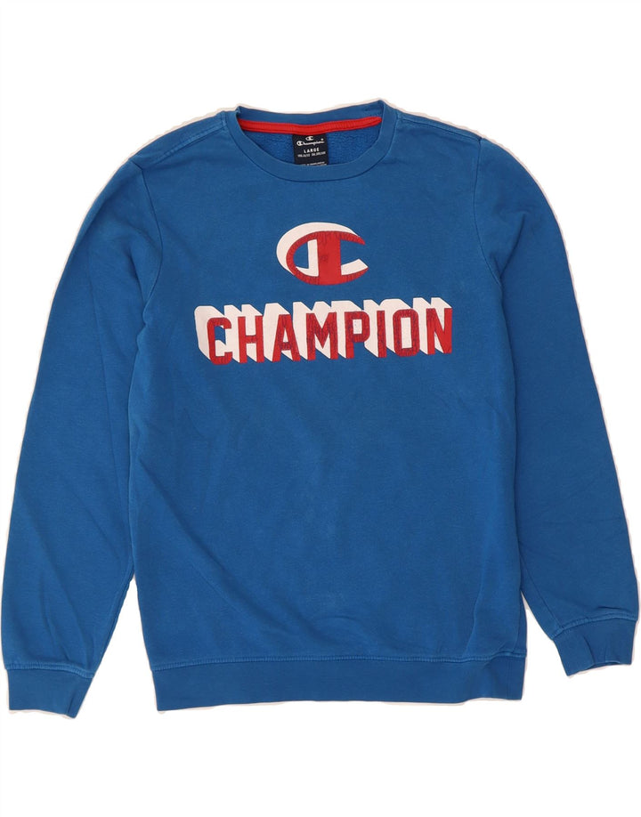 CHAMPION Boys Graphic Sweatshirt Jumper 11-12 Years Large  Blue Vintage Champion and Second-Hand Champion from Messina Hembry 
