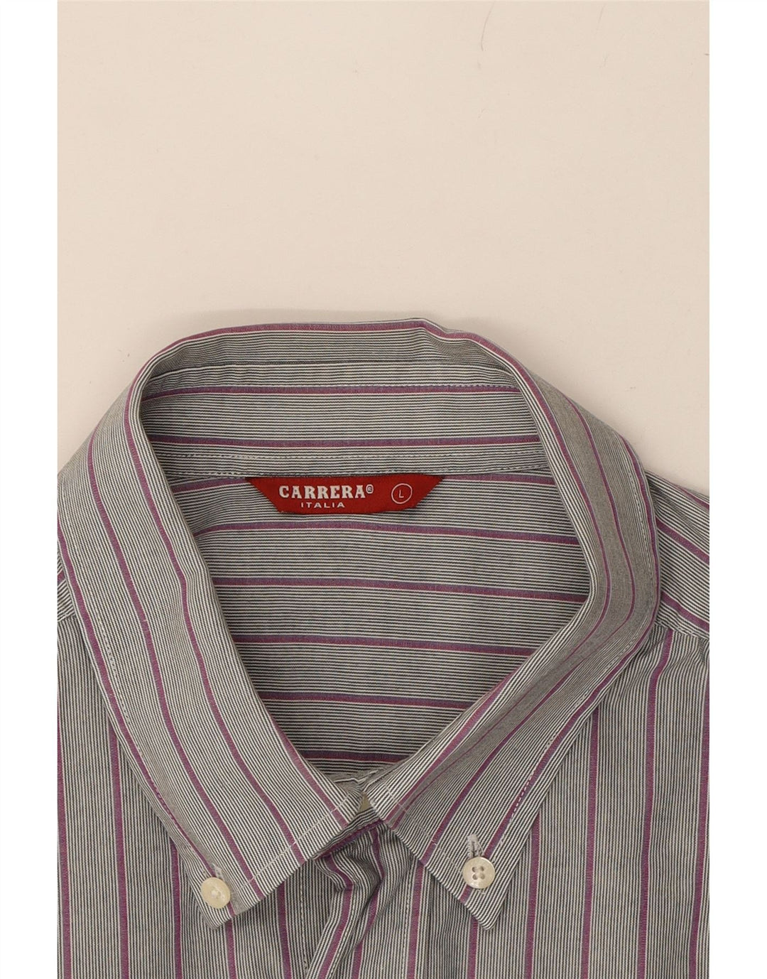 CARRERA Mens Shirt Large Grey Striped Cotton Vintage Carrera and Second-Hand Carrera from Messina Hembry 