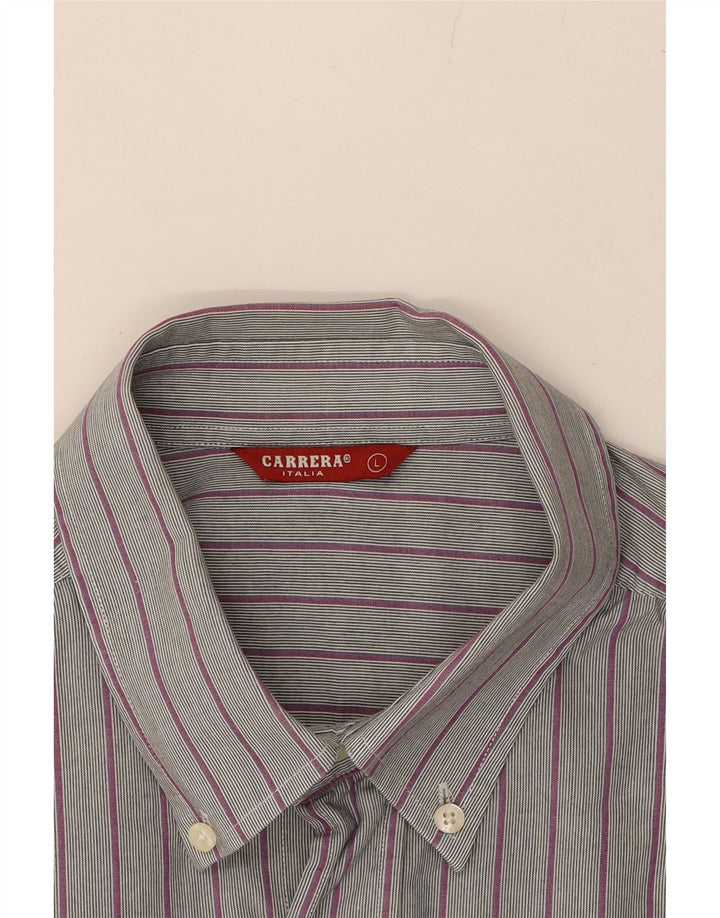 CARRERA Mens Shirt Large Grey Striped Cotton Vintage Carrera and Second-Hand Carrera from Messina Hembry 
