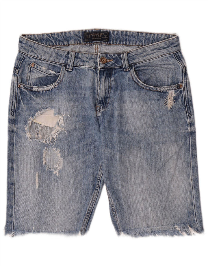 Pantaloncini di jeans invecchiati Zara da donna EU 38 piccoli W28 blu