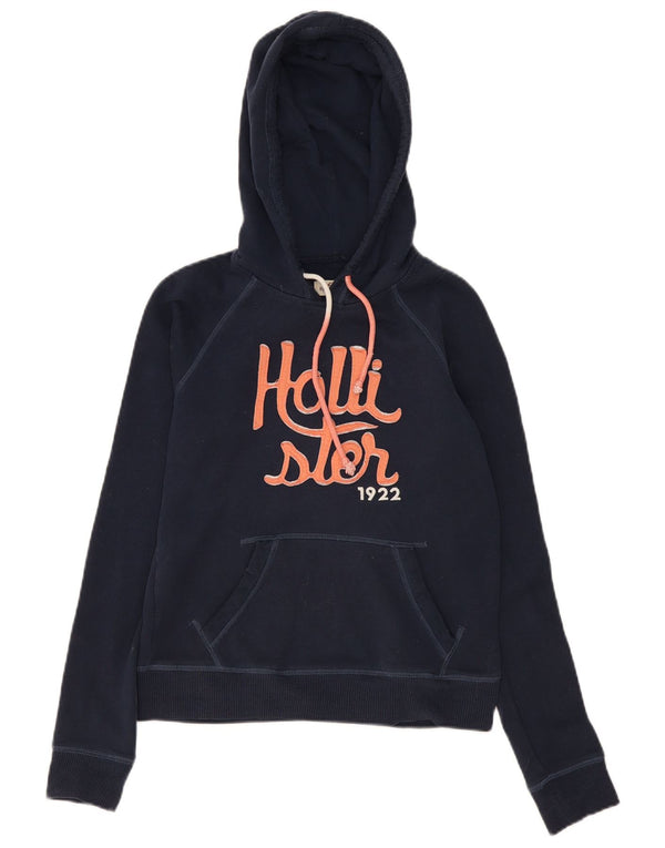 Felpa con cappuccio grafica Hollister da donna UK 10 Small Blu Navy Cotone