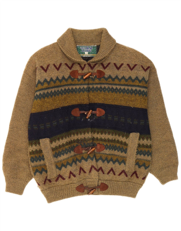 Maglione cardigan da uomo vintage in lana geometrica kaki media