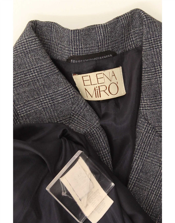 ELENA MIRO Giacca blazer a 3 bottoni da donna UK 22 2XL Pied de poule blu navy
