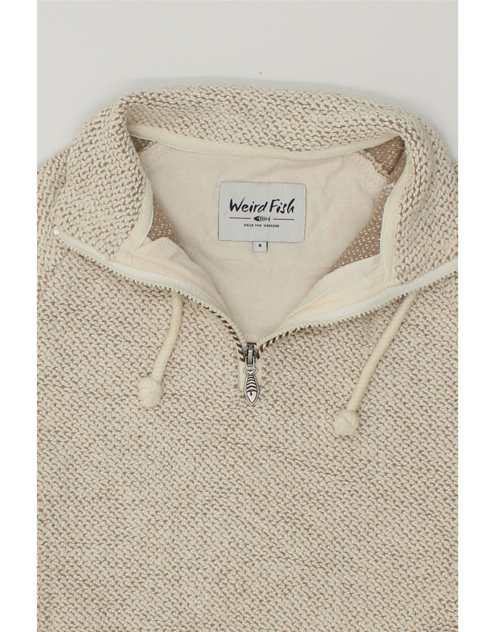 WEIRD FISH Womens Zip Neck Sweatshirt Jumper UK 8 Small  Beige Cotton Vintage Weird Fish and Second-Hand Weird Fish from Messina Hembry 