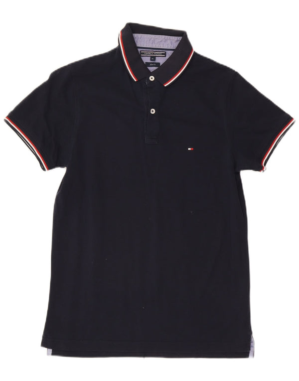 Polo da uomo slim fit Tommy Hilfiger in cotone a righe medie blu navy