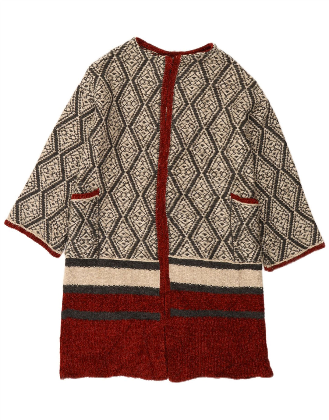 Maglione cardigan aperto lungo da donna Zara UK 14 Beige medio geometrico