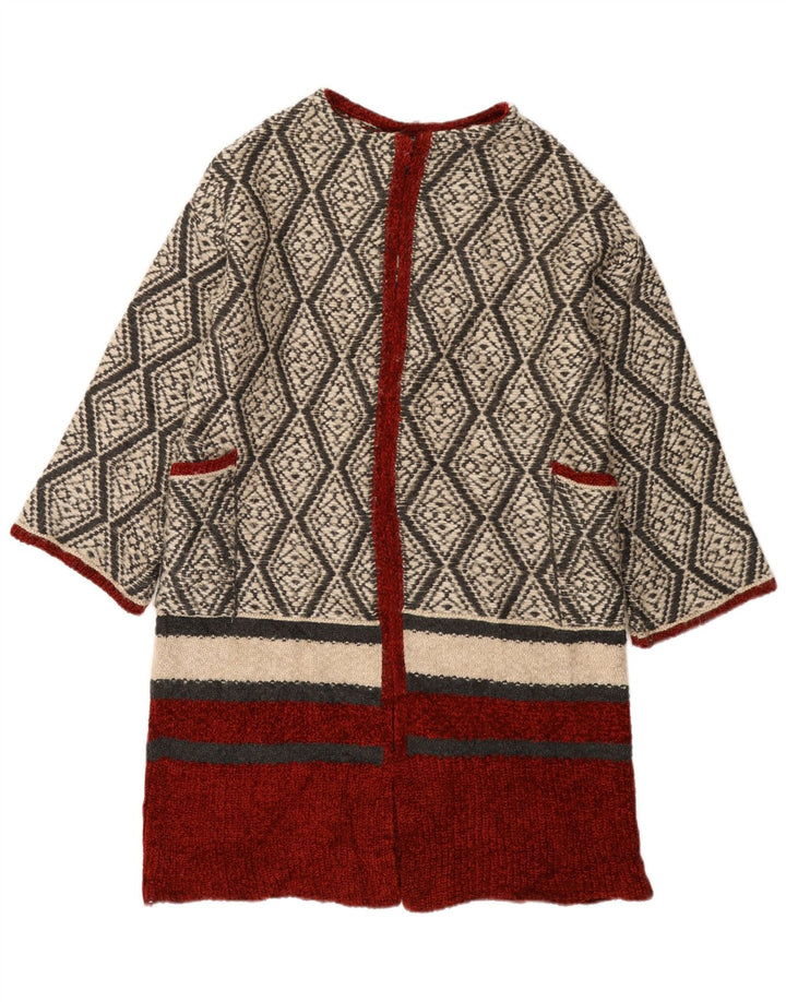 Maglione cardigan aperto lungo da donna Zara UK 14 Beige medio geometrico