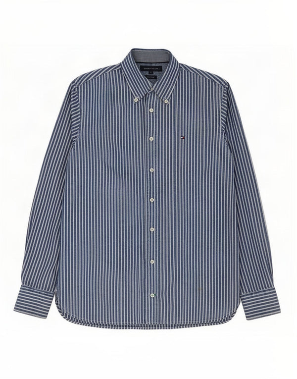 Camicia personalizzata da uomo Tommy Hilfiger piccola in cotone gessato blu