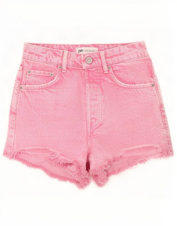 Pantaloncini di jeans a vita alta da donna Zara EU 34 2XS W24 cotone rosa