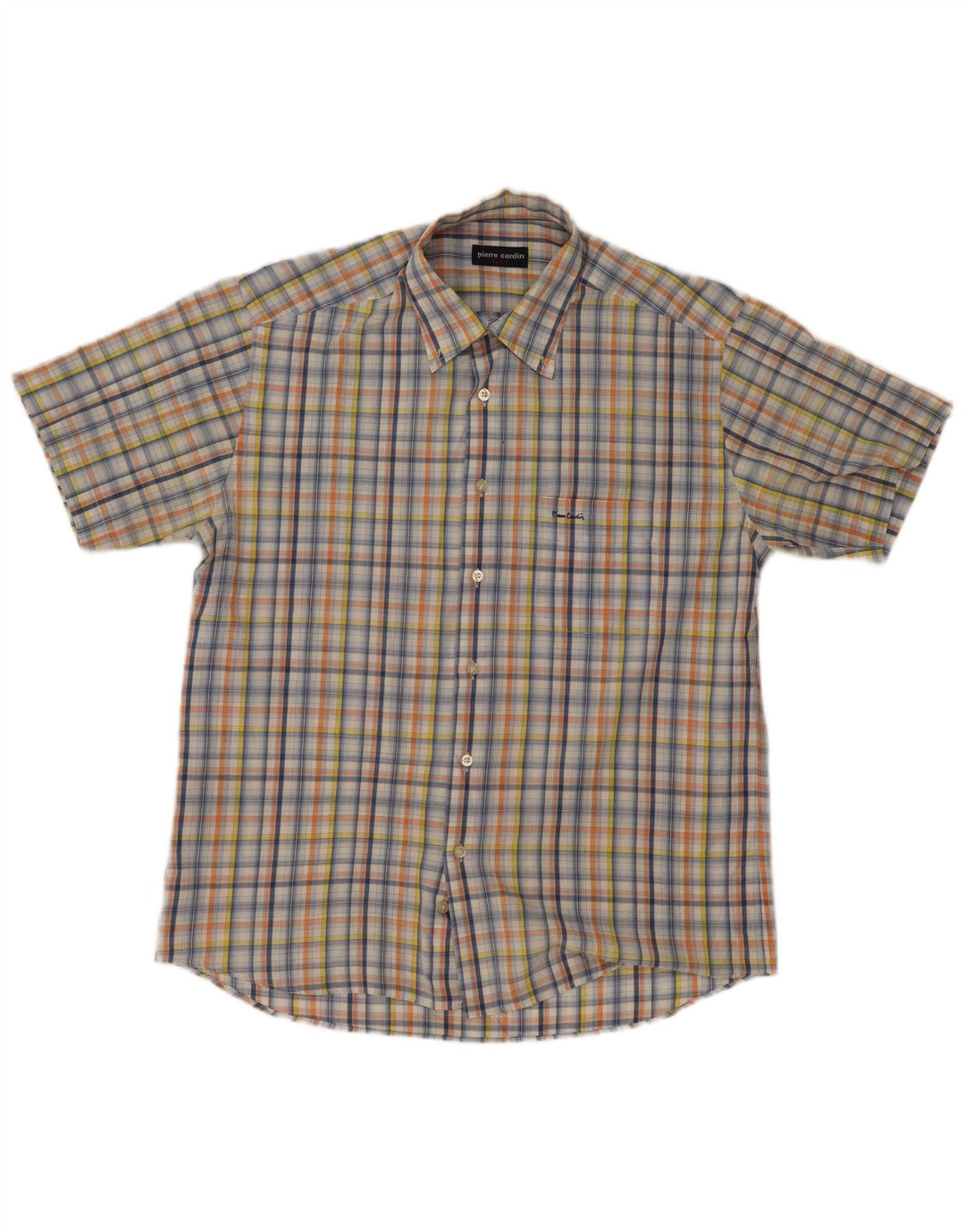 Camicia a maniche corte da uomo Pierre Cardin taglia 41 grande quadretto multicolore