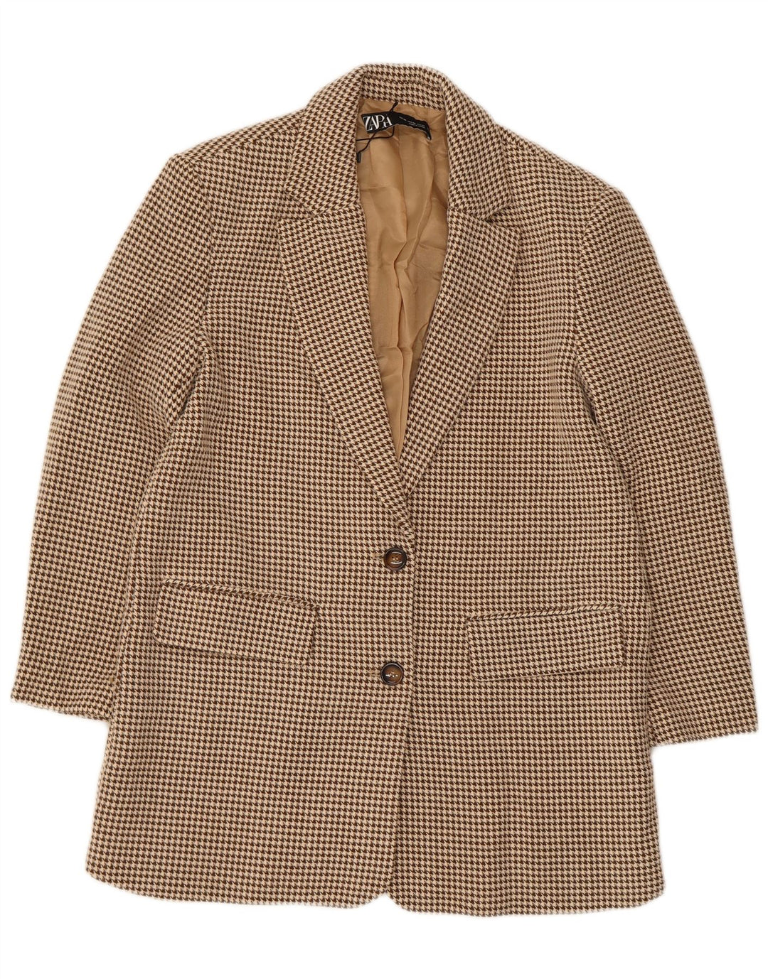 Giacca blazer oversize a 2 bottoni da donna Zara UK 6 XS pied de poule beige
