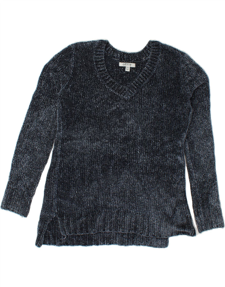 ORVIS Womens Oversized V-Neck Jumper Sweater UK 6 XS Navy Blue Wool Vintage Orvis and Second-Hand Orvis from Messina Hembry 