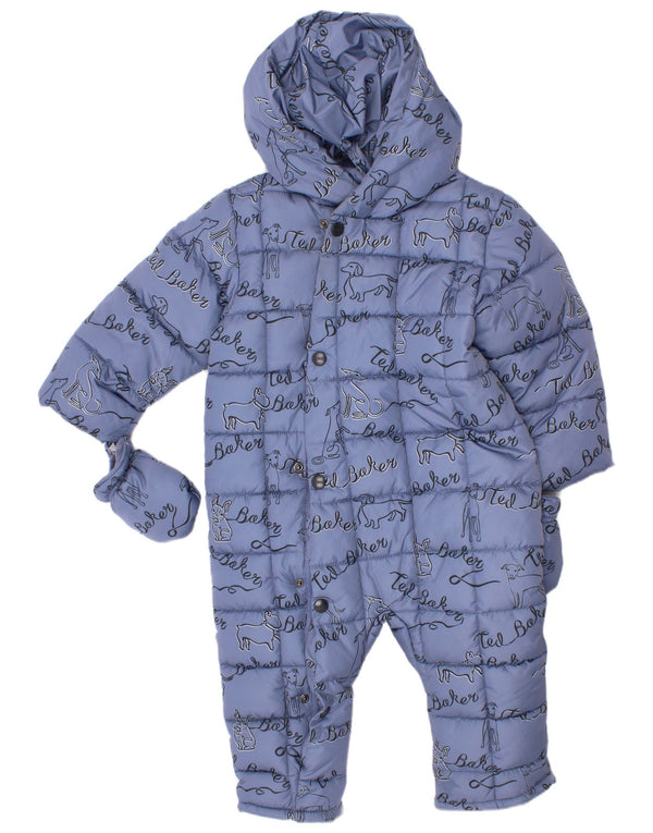 Ted Baker Tutina imbottita con cappuccio per neonato 18-24 mesi Blu con stampa animalier